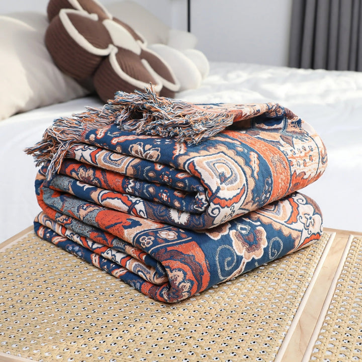 Cotton Throw Blanket, Floral Jacquard Design, Lightweight, 100% Cotton