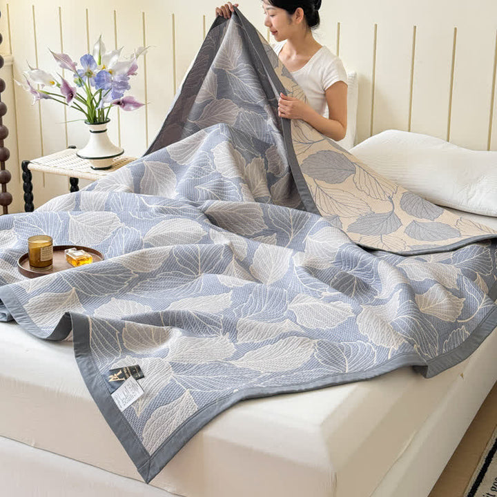 Cotton Triple Gauze Blanket, Lightweight, Mulberry Leaf Print, 3 Layers