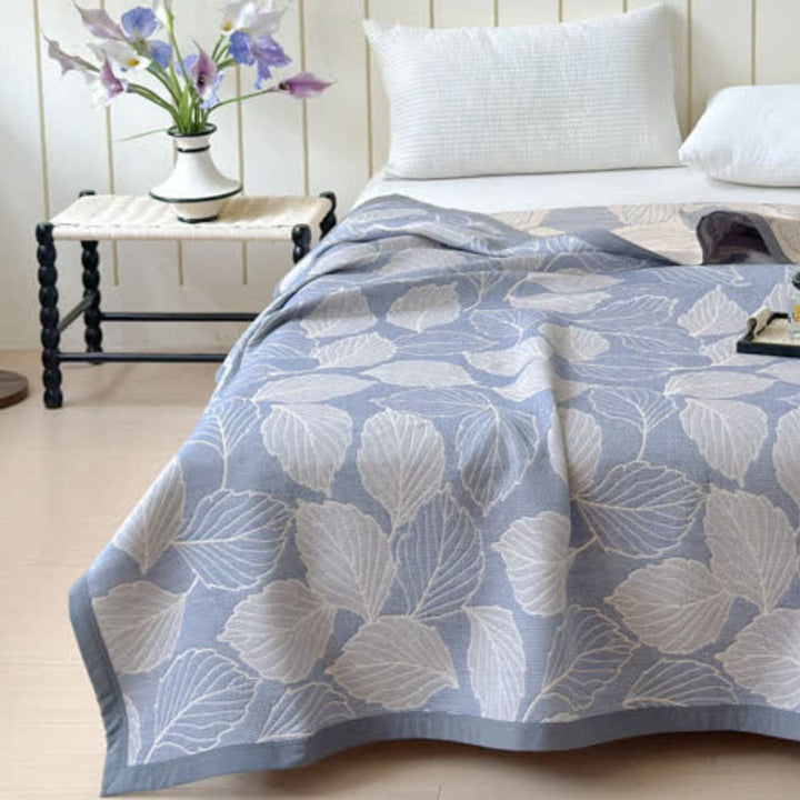 Cotton Triple Gauze Blanket, Lightweight, Mulberry Leaf Print, 3 Layers