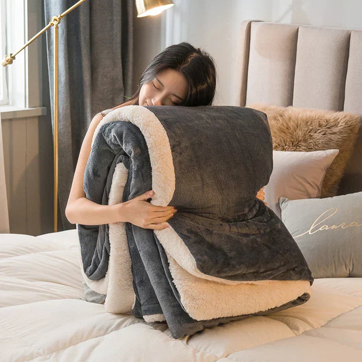 Kalsten | CozyNest Reversible Wool Blanket – Flannel & Cashmere Warm Blanket for Winter