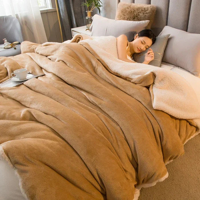 Kalsten | CozyNest Reversible Wool Blanket – Flannel & Cashmere Warm Blanket for Winter
