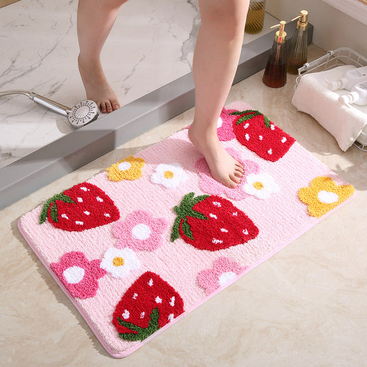 Cute Strawberry Motif Bath Rug – Non-Slip and Washable, Decorative Rug for Bathroom and Children's Room | Noxord