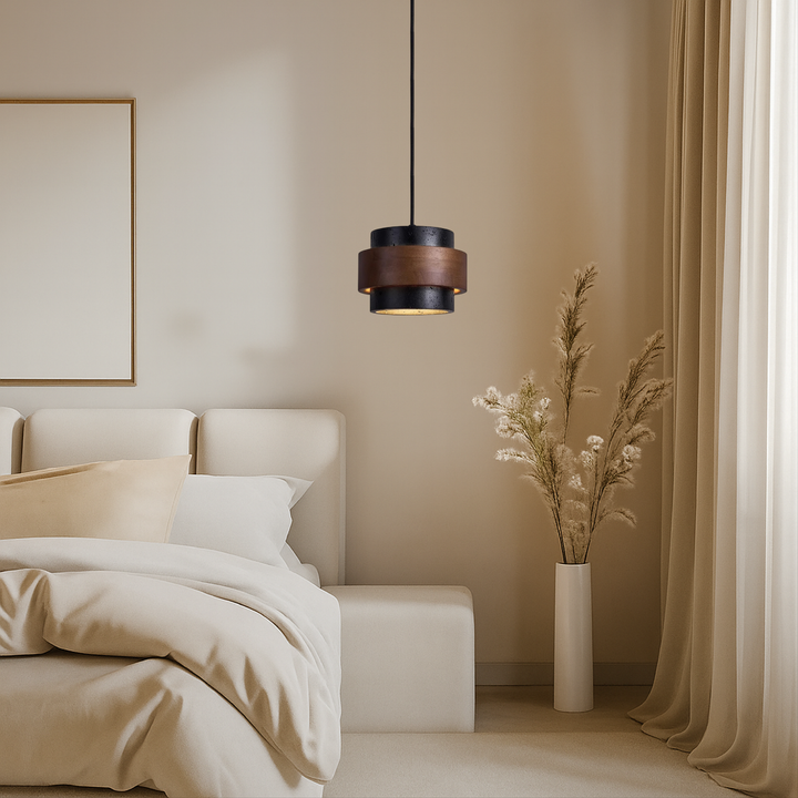 Kalsten | Black Hanging Lamp Travertine with Adjustable Height – Modern Lamp for Living Room and Dining Room above Table