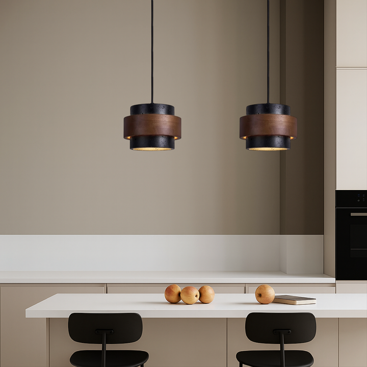Kalsten | Black Hanging Lamp Travertine with Adjustable Height – Modern Lamp for Living Room and Dining Room above Table