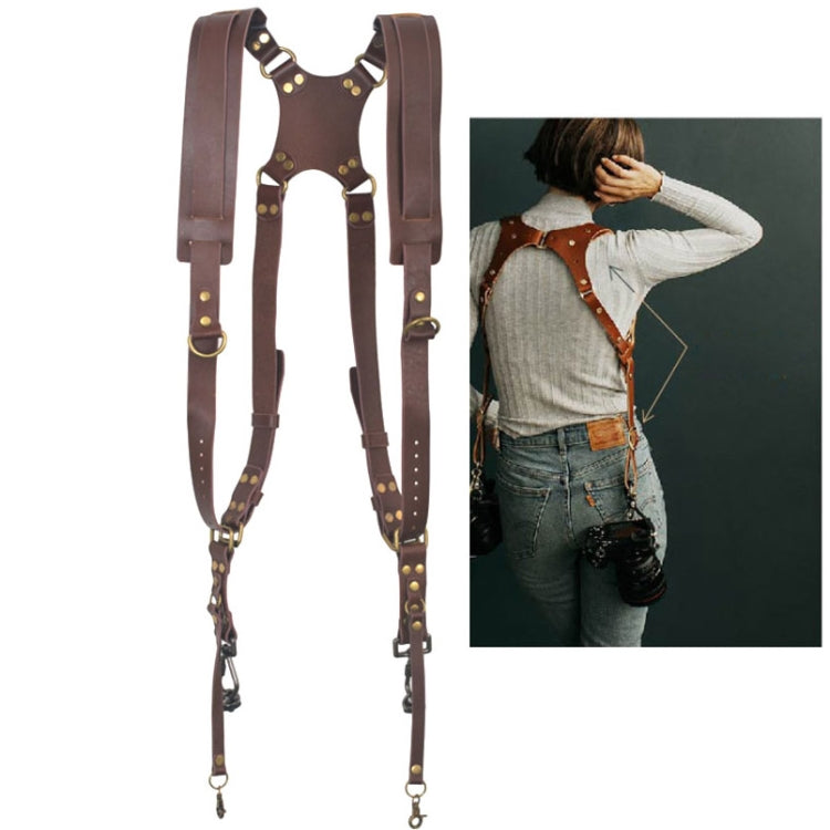 Kalsten | Quick Release Anti-Slip Dual Shoulder Leather Harness Camera Strap with Metal Hook for SLR / DSLR Cameras (Brown)