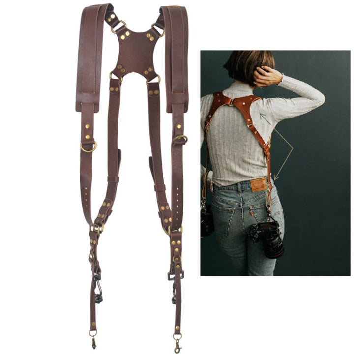 Kalsten | Quick Release Anti-Slip Dual Shoulder Leather Harness Camera Strap with Metal Hook for SLR / DSLR Cameras (Brown)