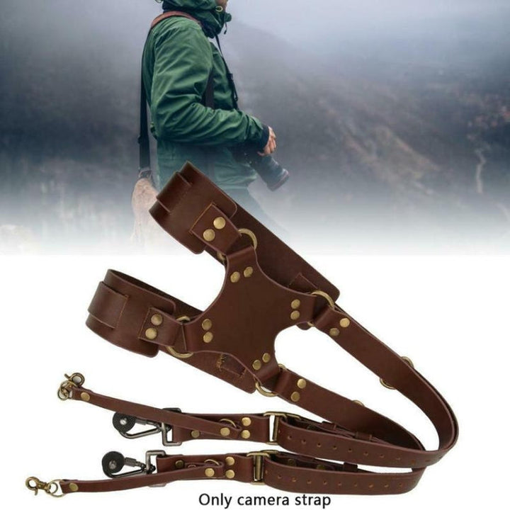 Kalsten | Quick Release Anti-Slip Dual Shoulder Leather Harness Camera Strap with Metal Hook for SLR / DSLR Cameras (Brown)