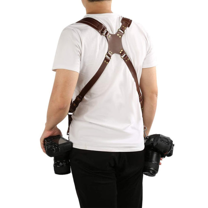 Kalsten | Quick Release Anti-Slip Dual Shoulder Leather Harness Camera Strap with Metal Hook for SLR / DSLR Cameras (Brown)