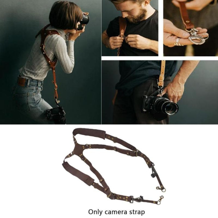 Kalsten | Quick Release Anti-Slip Dual Shoulder Leather Harness Camera Strap with Metal Hook for SLR / DSLR Cameras (Brown)