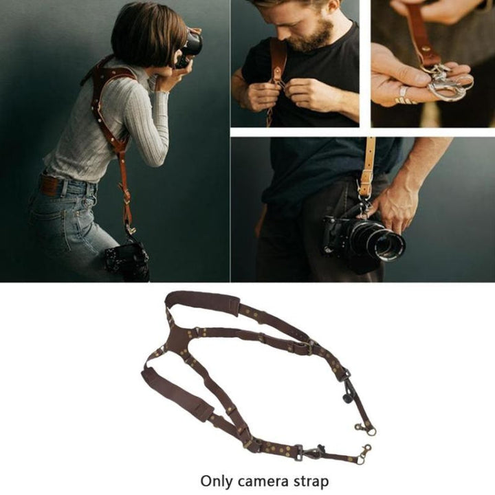 Kalsten | Quick Release Anti-Slip Dual Shoulder Leather Harness Camera Strap with Metal Hook for SLR / DSLR Cameras (Brown)