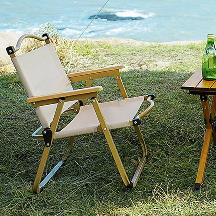 Modern Minimalist Rectangle Beech Wood Carbon Steel Oxford Fabric Outdoor Foldable Camping Chair Backrest Armrest For Garden | Kalsten
