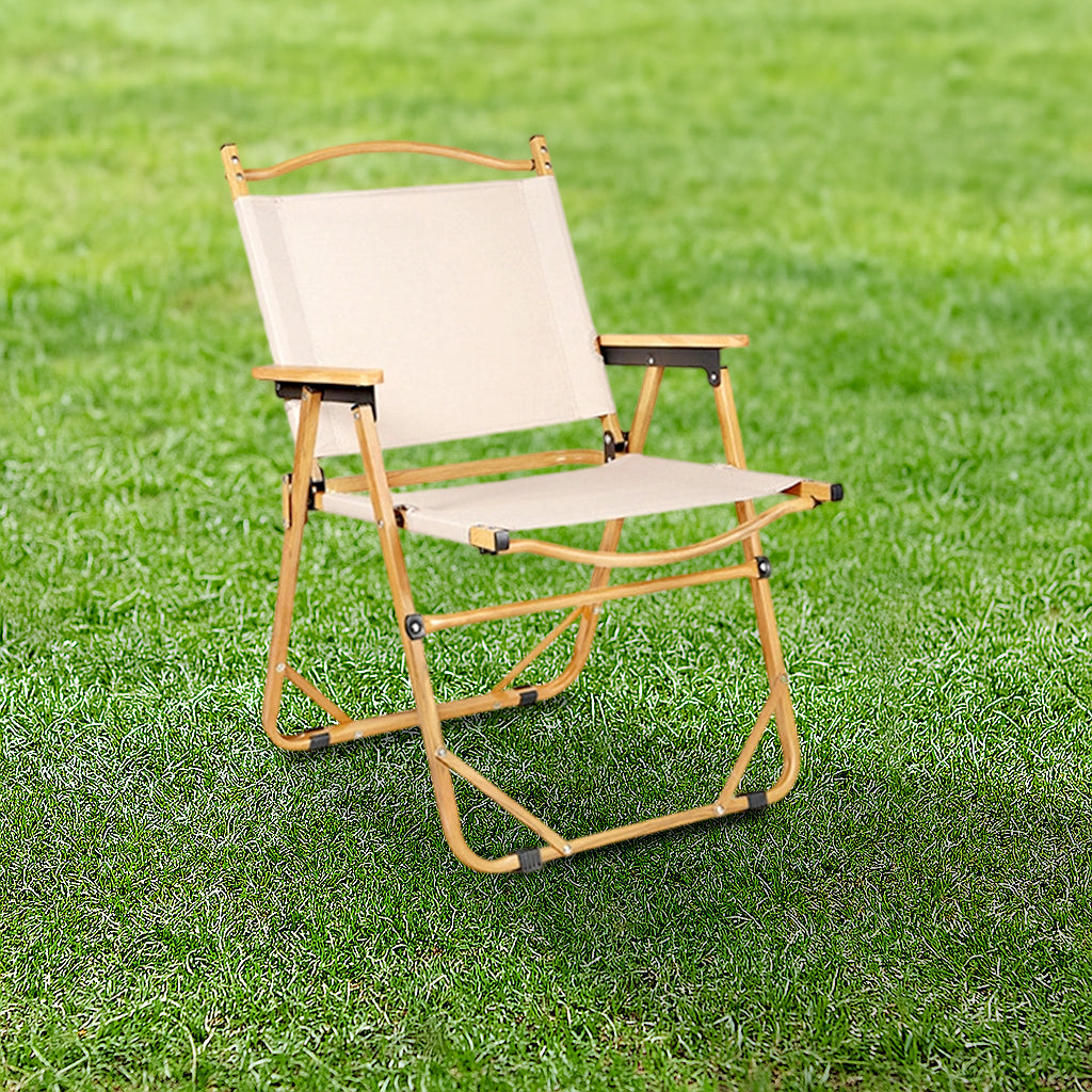 Modern Minimalist Rectangle Outdoor Carbon Steel Aluminum Alloy Beech Wood Oxford Fabric PET Foldable Portable Detachable Camping Chair Backrest Armrest For Garden | Kalsten