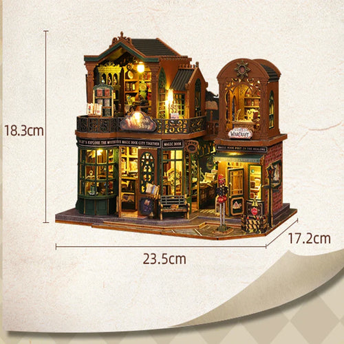 Kalsten | DIY Houten Poppenhuis met Boekhandel – Creatieve Miniatuurset met Meubels en Accessoires