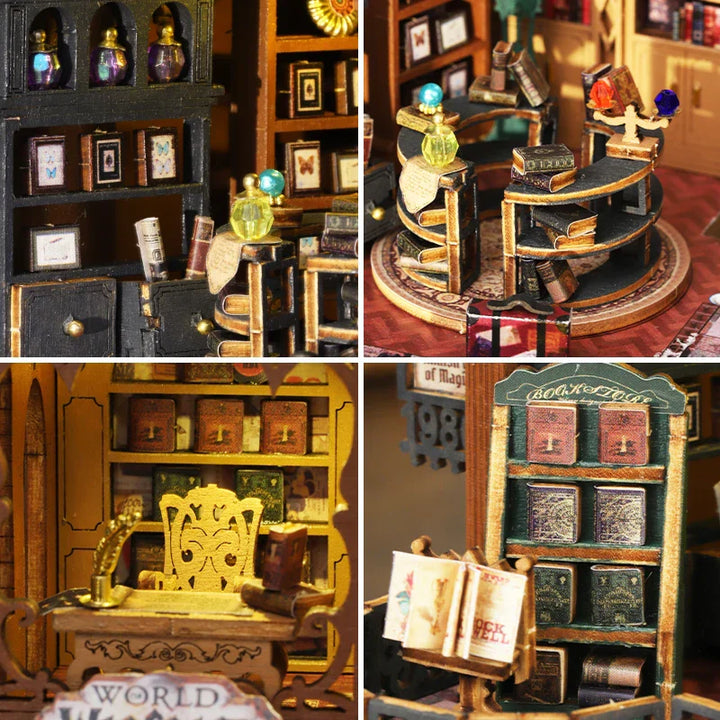 Kalsten | DIY Houten Poppenhuis met Boekhandel – Creatieve Miniatuurset met Meubels en Accessoires