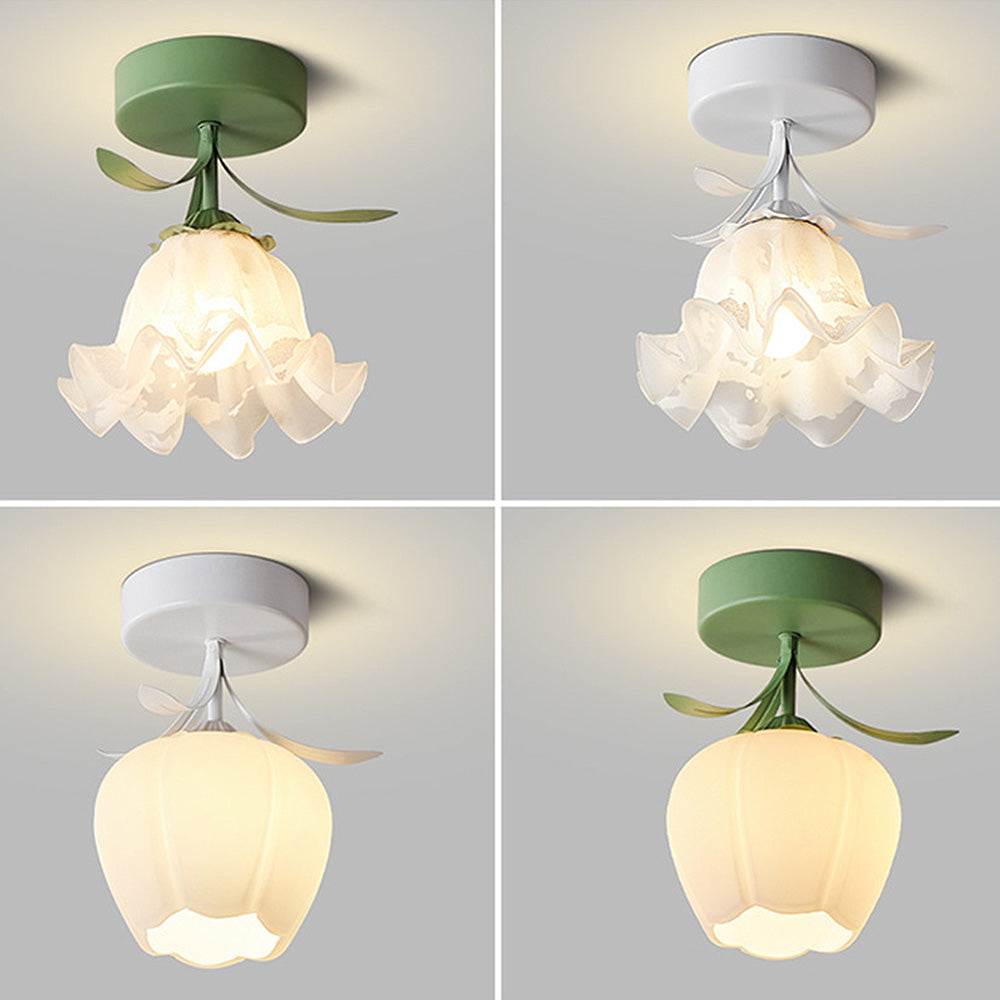 Floral Glass Shade Ceiling Lamp Noxord