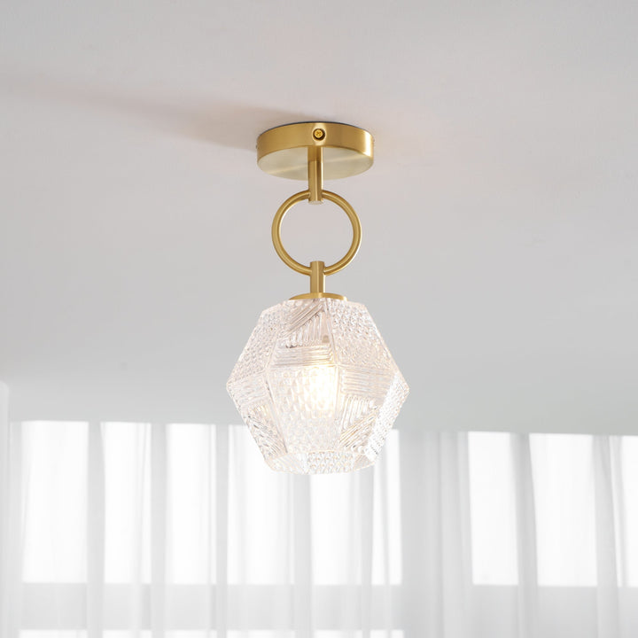 Ceiling Light Brass Diamond Cut 5.9 in Indoor Dining Room Living Room Bedroom Fixture Decorative Pendant | Kalsten