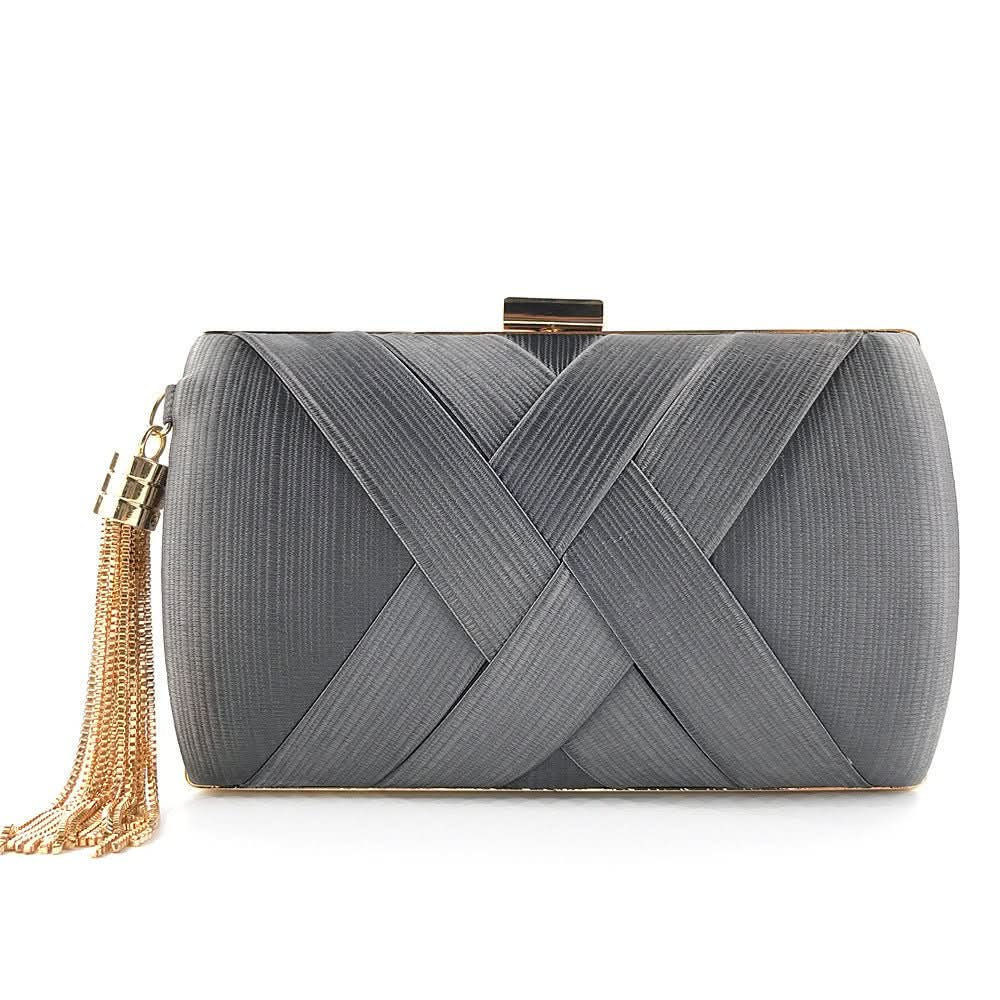 Kalsten | Bellavine Satin Evening Clutch | Luxurious Tassel Handbag for Weddings, Galas, and Elegant Evenings