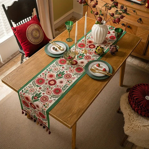 Kalsten | Embroidered Floral Tassel Table Runner