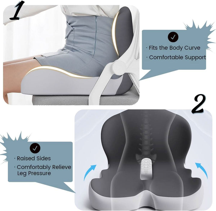 Noxord | ErgoComfort Seat Cushion – Ergonomic Memory Foam Cushion for Back Support and Comfort