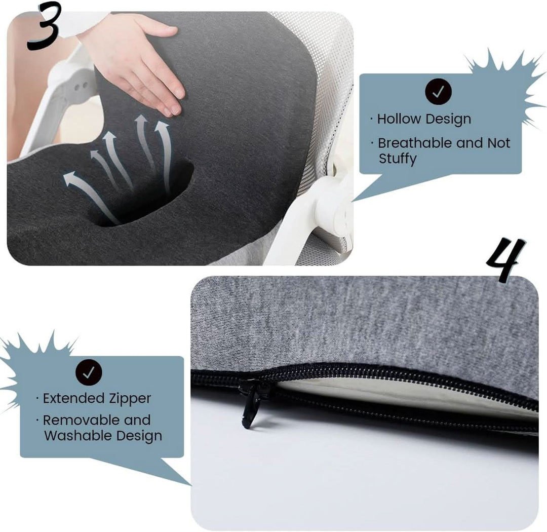 Noxord | ErgoComfort Seat Cushion – Ergonomic Memory Foam Cushion for Back Support and Comfort