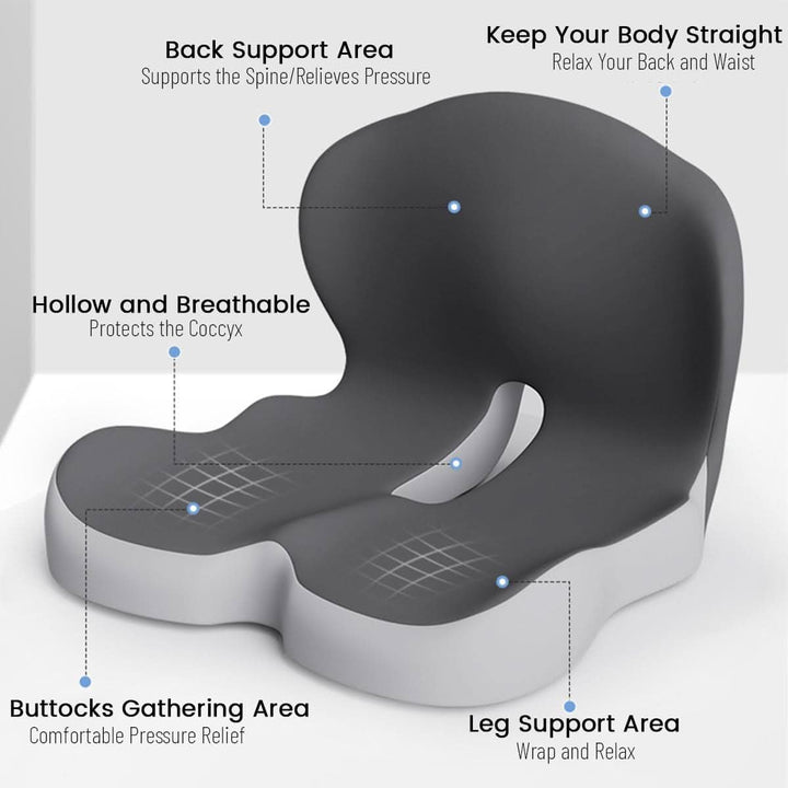 Noxord | ErgoComfort Seat Cushion – Ergonomic Memory Foam Cushion for Back Support and Comfort