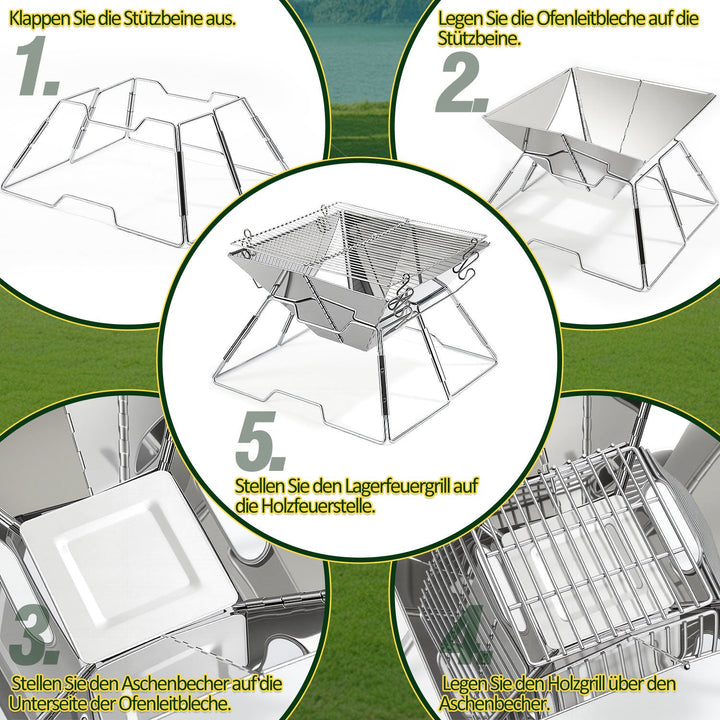 Foldable Camping Grill Stainless Steel with Height Adjustable Grill Rack | Kalsten