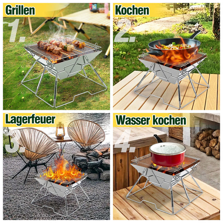 Foldable Camping Grill Stainless Steel with Height Adjustable Grill Rack | Kalsten
