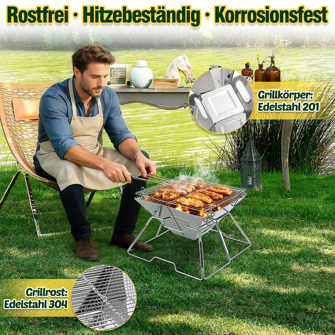 Foldable Camping Grill Stainless Steel with Height Adjustable Grill Rack | Kalsten