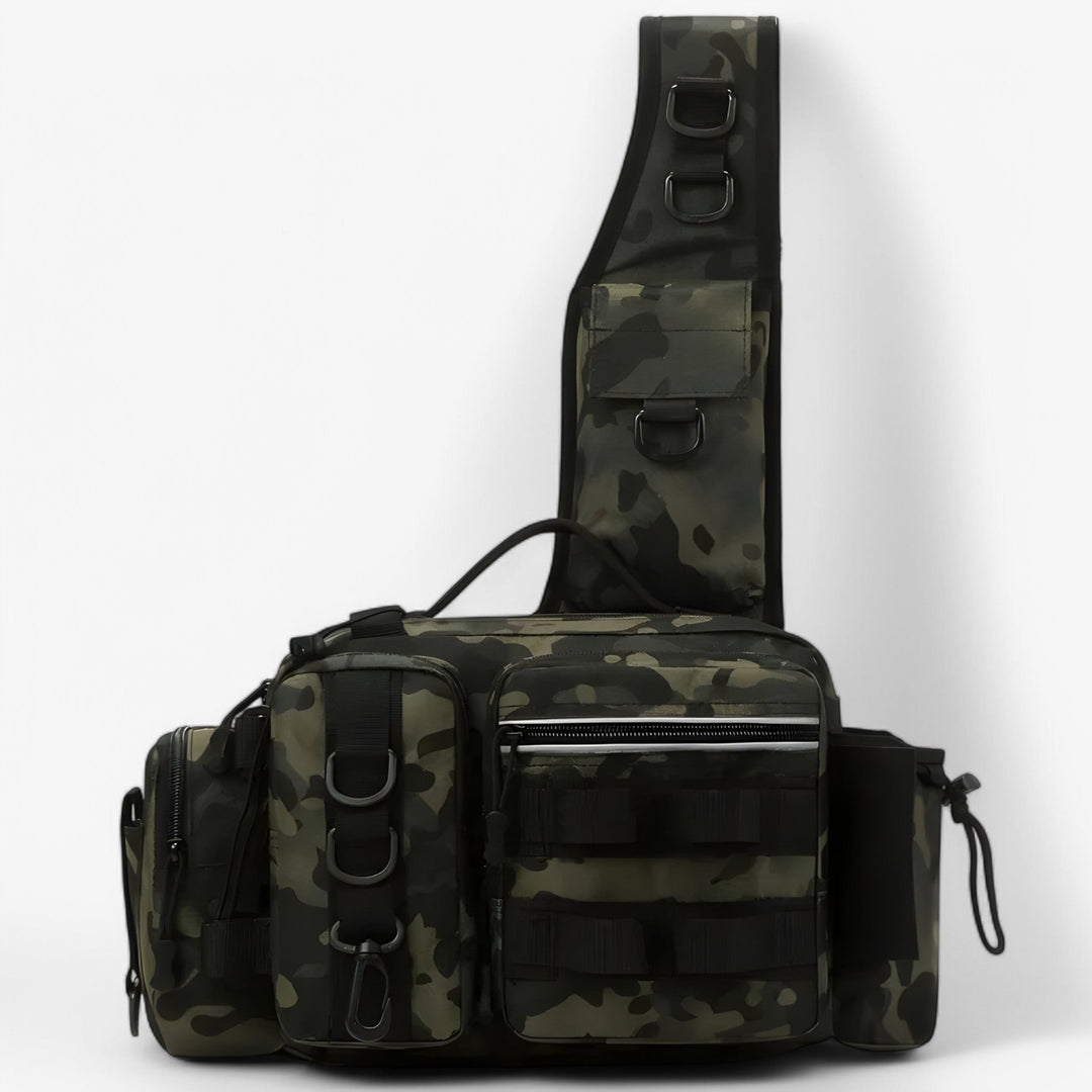 Fishing Tackle Backpack with Rod Holder – Dual-Layer 600D Nylon Bag