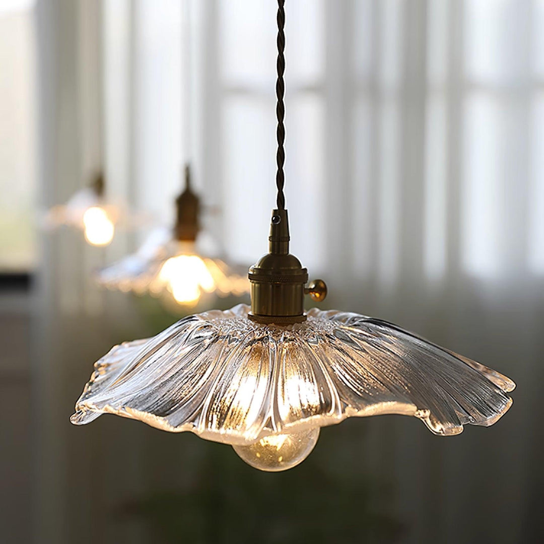 Pendant Light Glass 11 in Diameter Transparent Shade Pink Green Clear Retro Home Dining Room Kitchen Hanging Ceiling Lamp | Kalsten