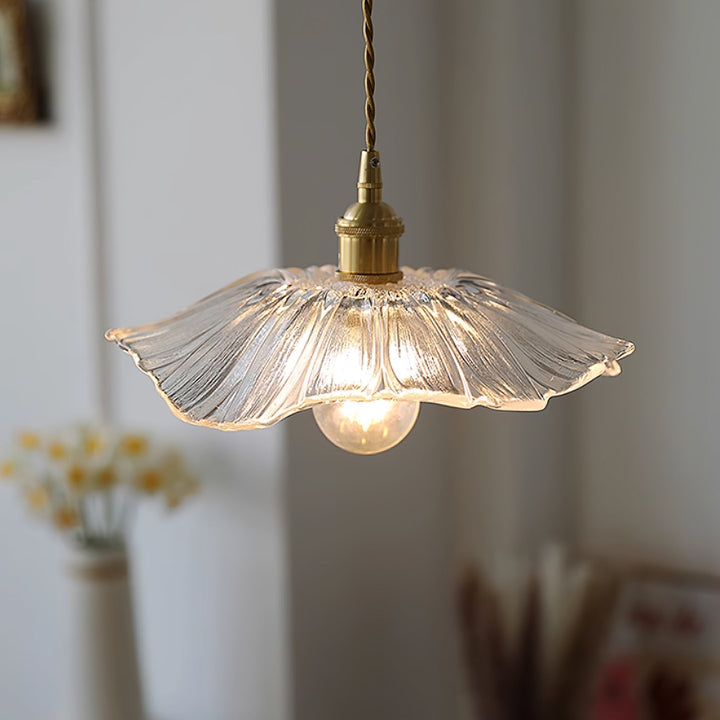 Pendant Light Glass Flower Shade 11 in x 5.1 in Pink Clear Green Dining Room Kitchen Island Hanging Ceiling Lamp | Kalsten