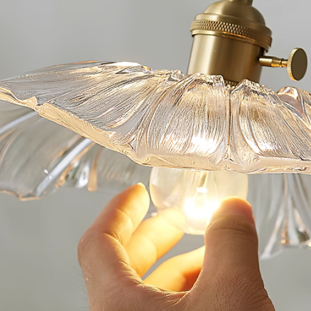 Pendant Light Glass Flower Shade 11 in x 5.1 in Pink Clear Green Dining Room Kitchen Island Hanging Ceiling Lamp | Kalsten