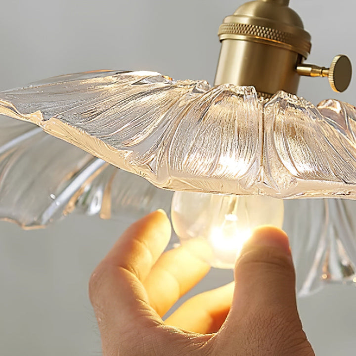 Pendant Light Glass Flower Shade 11 in x 5.1 in Pink Clear Green Dining Room Kitchen Island Hanging Ceiling Lamp | Kalsten