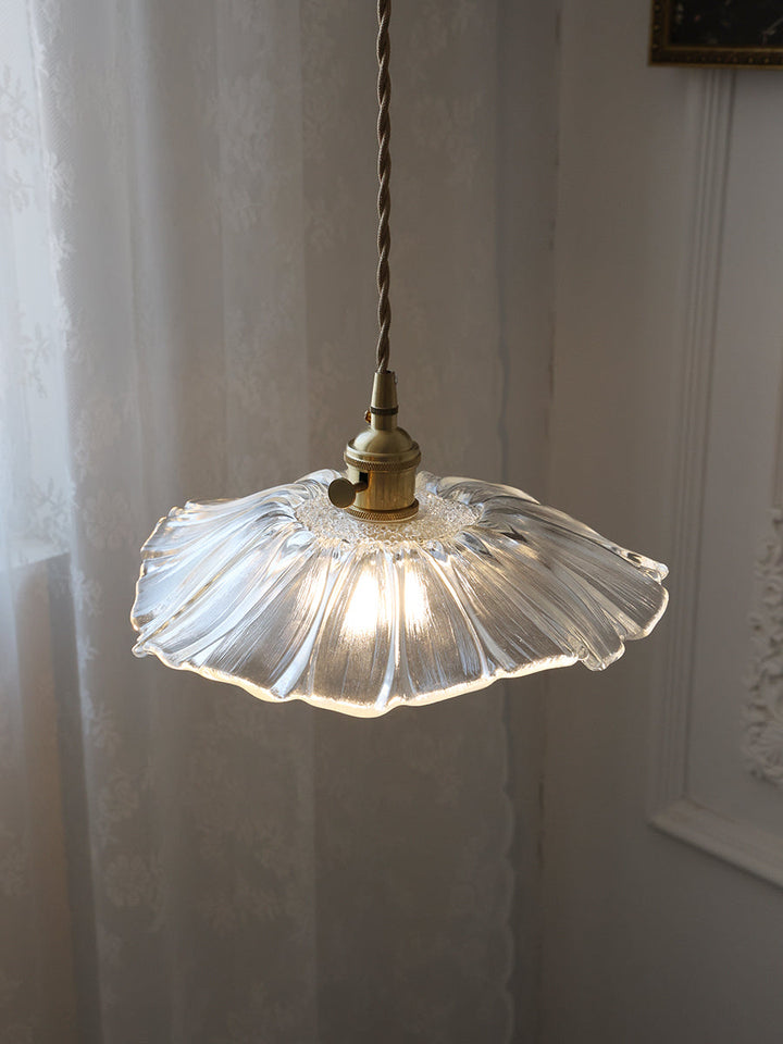 Pendant Light Glass Flower Shade 11 in x 5.1 in Pink Clear Green Dining Room Kitchen Island Hanging Ceiling Lamp | Kalsten