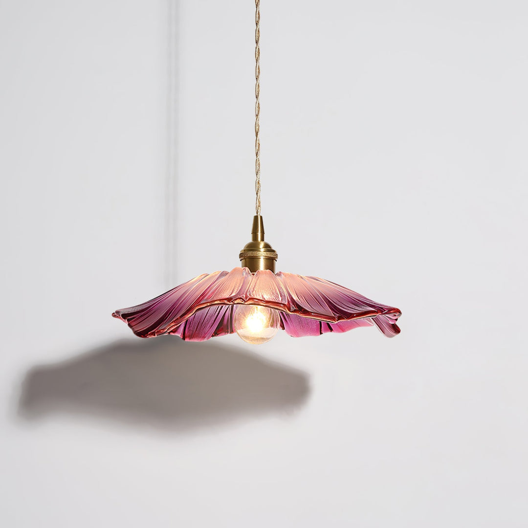 Pendant Light Glass Flower Shade 11 in x 5.1 in Pink Clear Green Dining Room Kitchen Island Hanging Ceiling Lamp | Kalsten