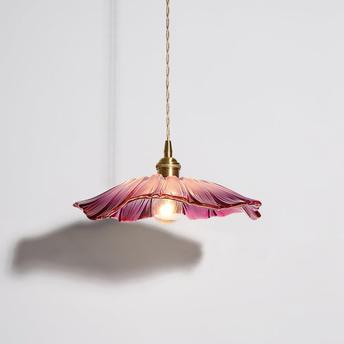 Pendant Light Glass Flower Shade 11 in x 5.1 in Pink Clear Green Dining Room Kitchen Island Hanging Ceiling Lamp | Kalsten