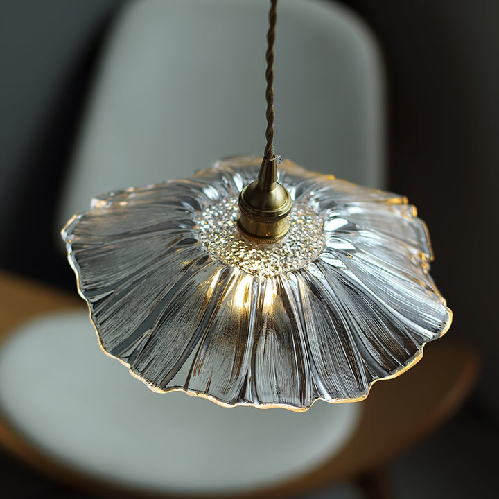 Pendant Light Glass Flower Shade 11 in x 5.1 in Pink Clear Green Dining Room Kitchen Island Hanging Ceiling Lamp | Kalsten
