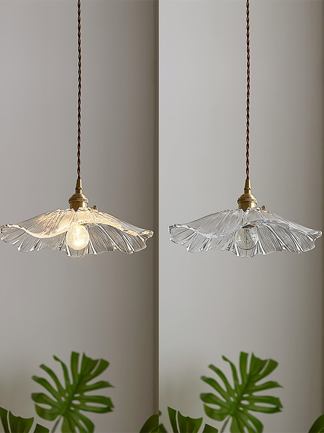 Pendant Light Glass Flower Shade 11 in x 5.1 in Pink Clear Green Dining Room Kitchen Island Hanging Ceiling Lamp | Kalsten