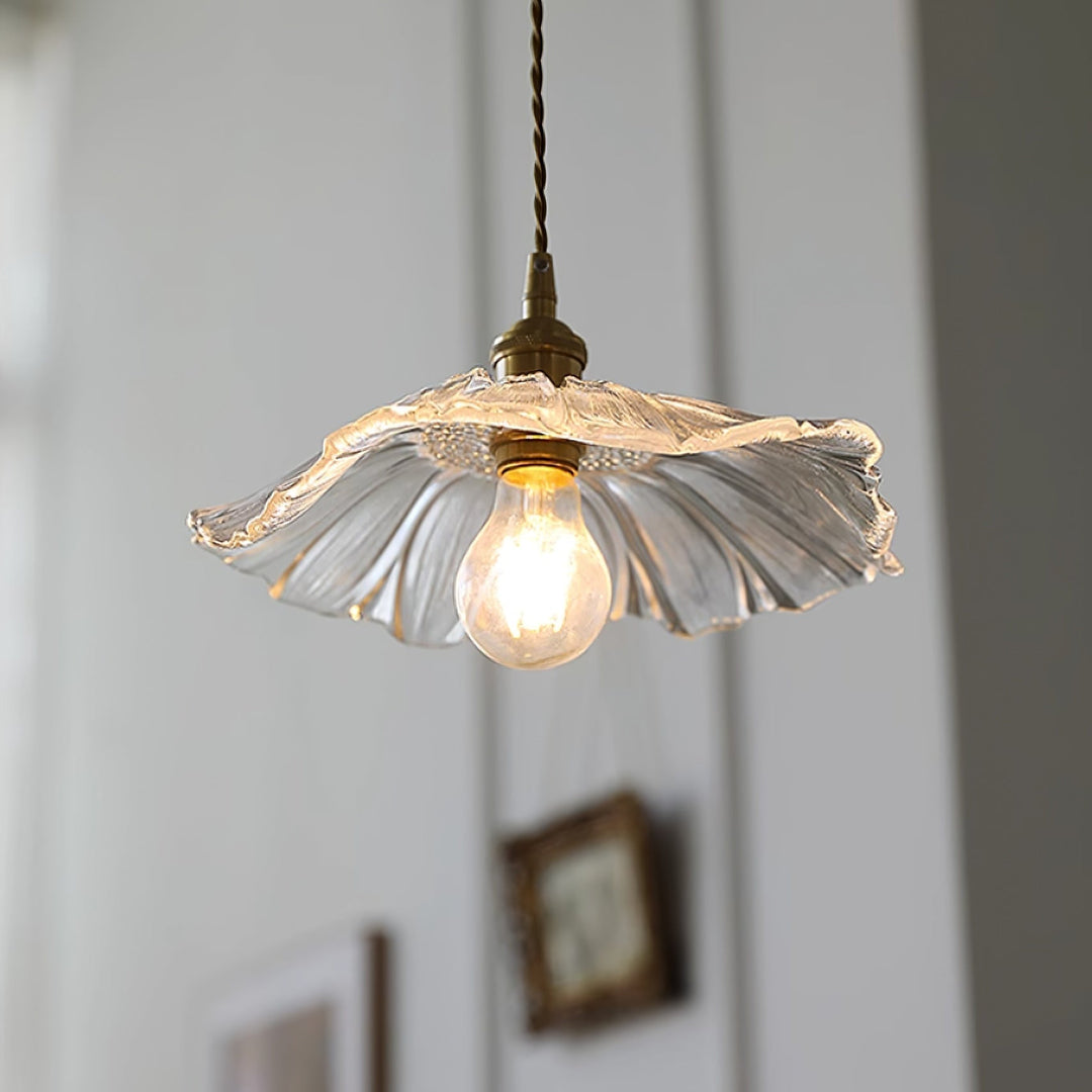 Pendant Light Glass Flower Shade 11 in x 5.1 in Pink Clear Green Dining Room Kitchen Island Hanging Ceiling Lamp | Kalsten