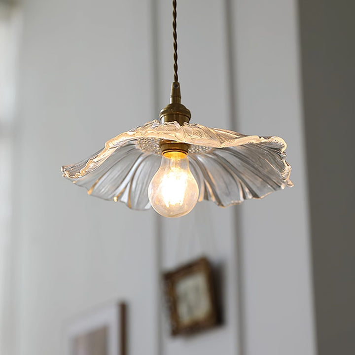 Pendant Light Glass Flower Shade 11 in x 5.1 in Pink Clear Green Dining Room Kitchen Island Hanging Ceiling Lamp | Kalsten
