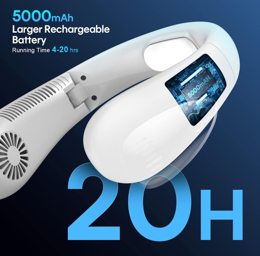 Portable Neck Fan, Hands Free Bladeless Fan, Foldable Wearable Small Personal Fan with 360° Cooling Wind, 3 Speeds Adjustment, Quiet, 4000mAh USB-Rechargeable Battery, No Hair Twisting | Kalsten