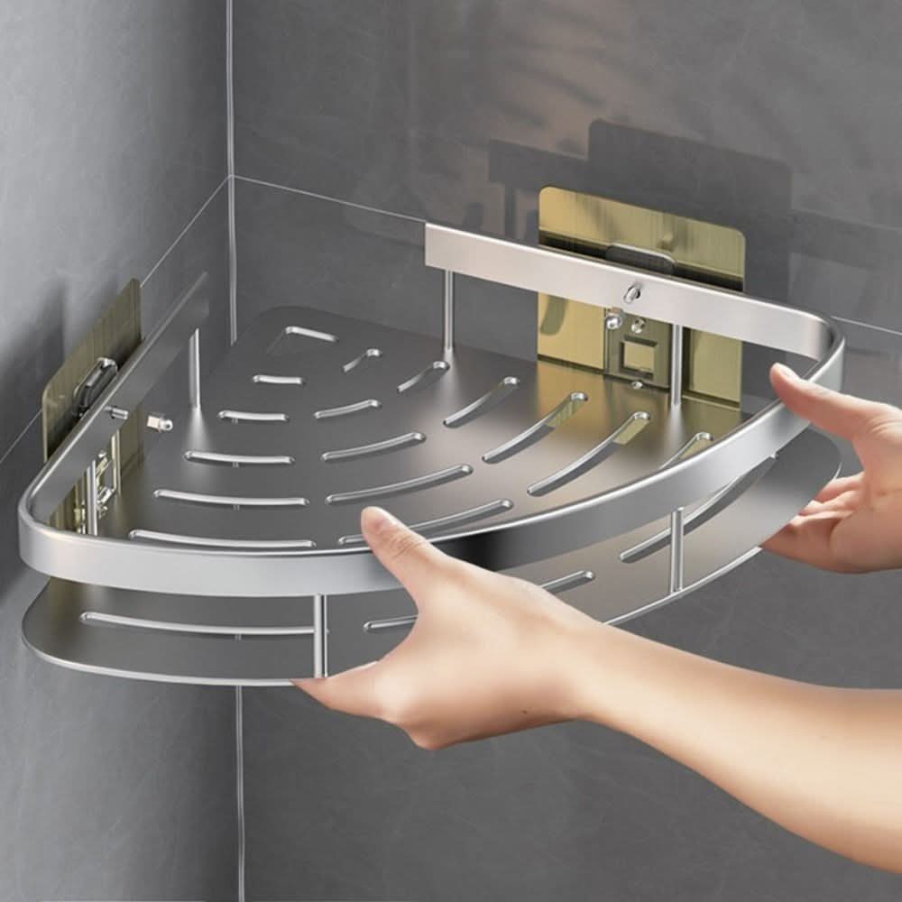 No-Drill Aluminium Corner Bathroom Cabinet
