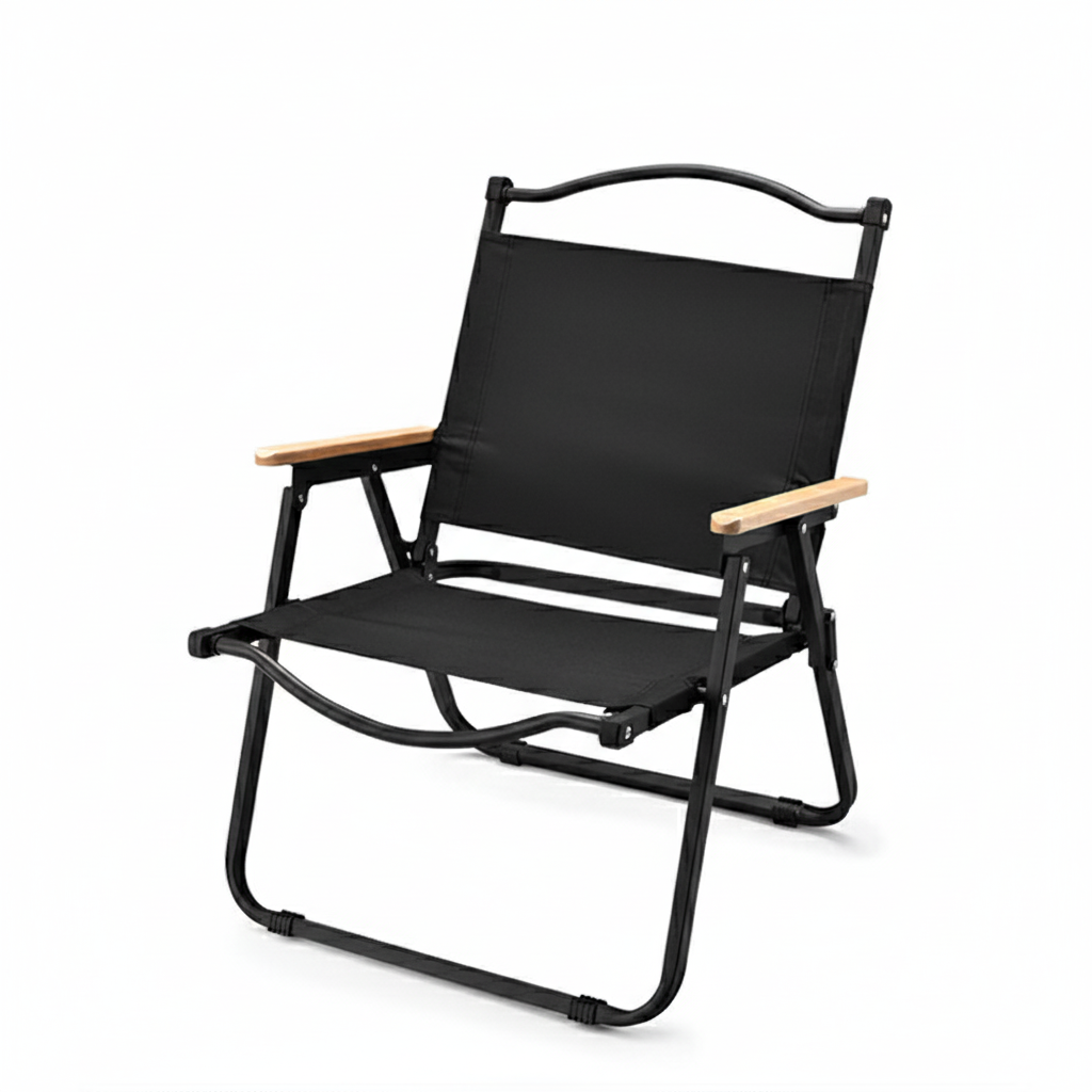 Modern Minimalist Square Fabric Carbon Steel Beech Wood Backrest Armrest Folding Chair For Outdoor | Kalsten