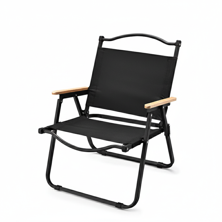 Modern Minimalist Square Fabric Carbon Steel Beech Wood Backrest Armrest Folding Chair For Outdoor | Kalsten