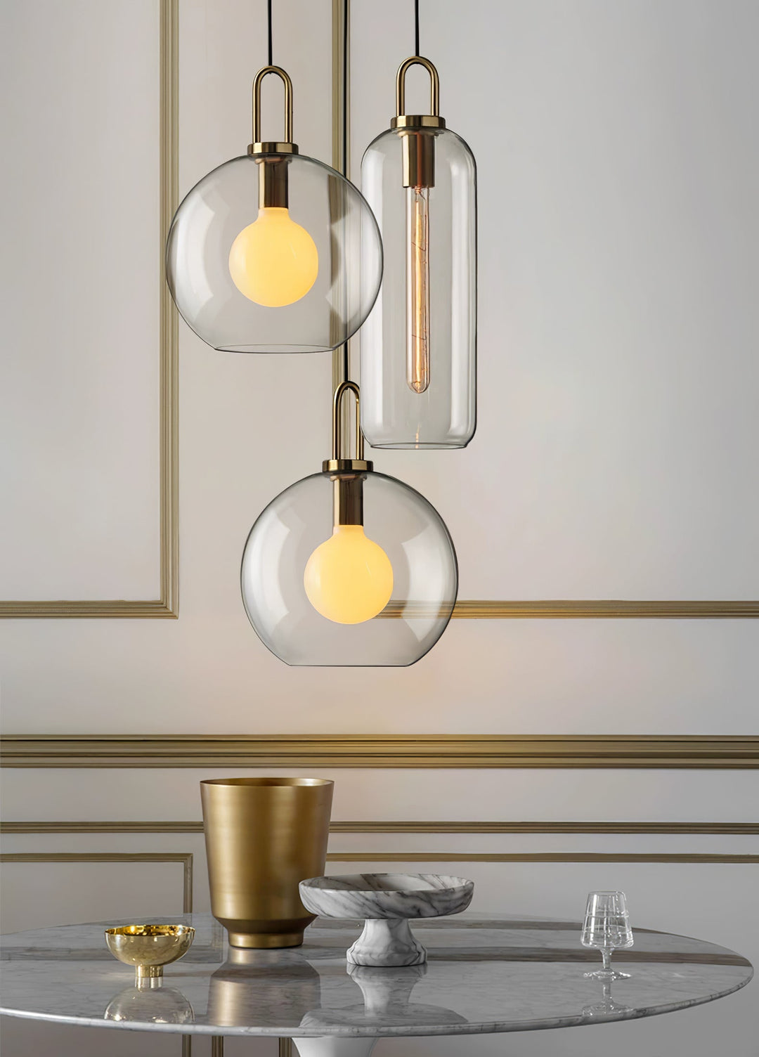 Pendant Light Glass Metal 11.8 in Hanging Living Room Bedroom Ceiling Adjustable Modern Minimalist Lighting Fixture | Kalsten