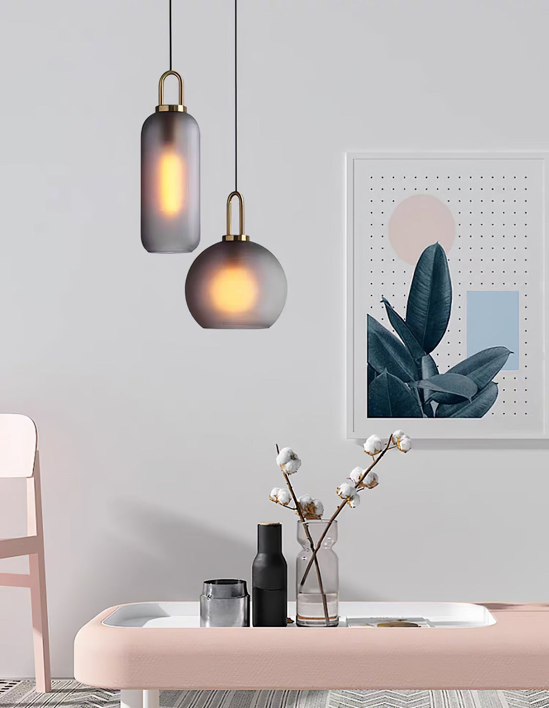 Pendant Light Glass Metal 11.8 in Hanging Living Room Bedroom Ceiling Adjustable Modern Minimalist Lighting Fixture | Kalsten