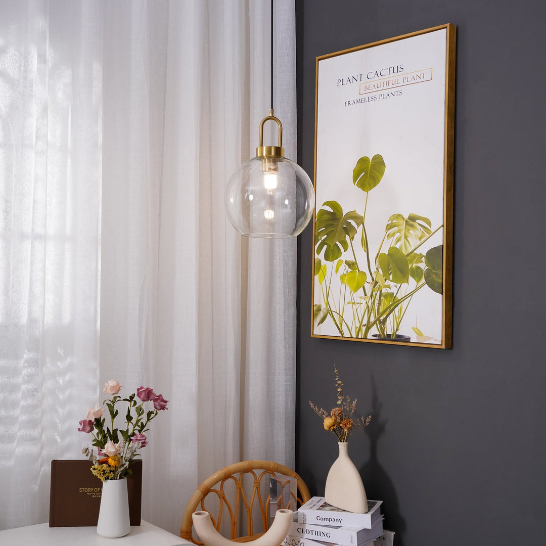 Pendant Light Glass Metal 11.8 in Hanging Living Room Bedroom Ceiling Adjustable Modern Minimalist Lighting Fixture | Kalsten