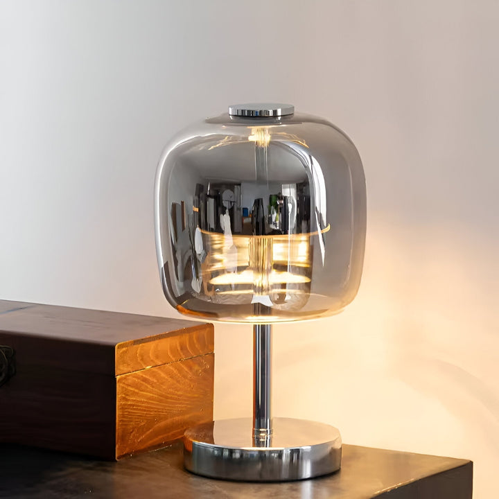 Gleam Glass Table Lamp – Smoky Grey USB-Powered Dimmable LED Light for Bedroom & Desk | Kalsten