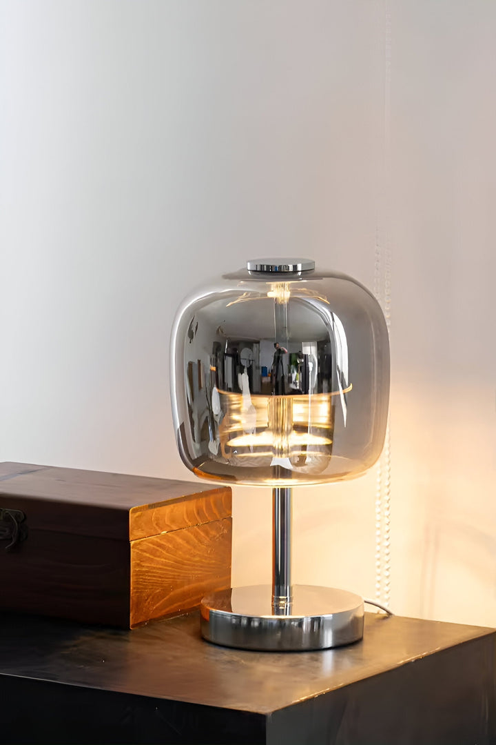 Gleam Glass Table Lamp – Smoky Grey USB-Powered Dimmable LED Light for Bedroom & Desk | Kalsten