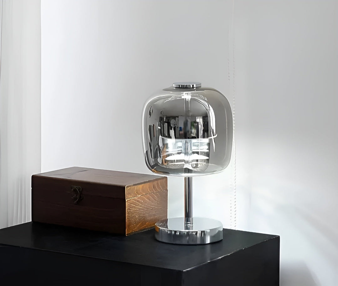 Gleam Glass Table Lamp – Smoky Grey USB-Powered Dimmable LED Light for Bedroom & Desk | Kalsten